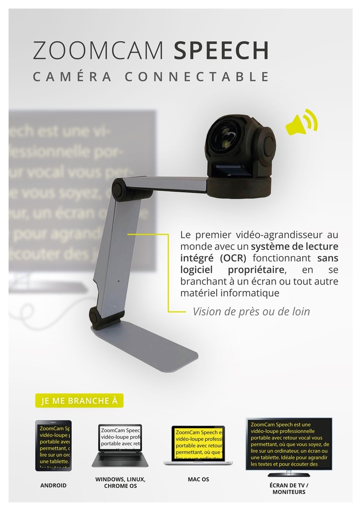 ZoomCam Speech, caméra à retour vocal connectable PC, écran et tablette